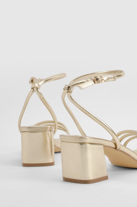 Square Toe Triple Strap Low Block Heel Sandals - Image 3