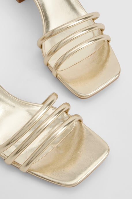 Square Toe Triple Strap Low Block Heel Sandals - Image 4