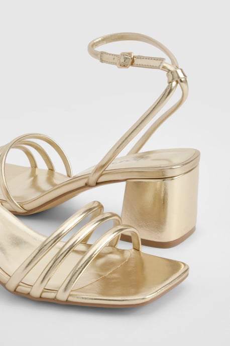 Square Toe Triple Strap Low Block Heel Sandals - Image 5