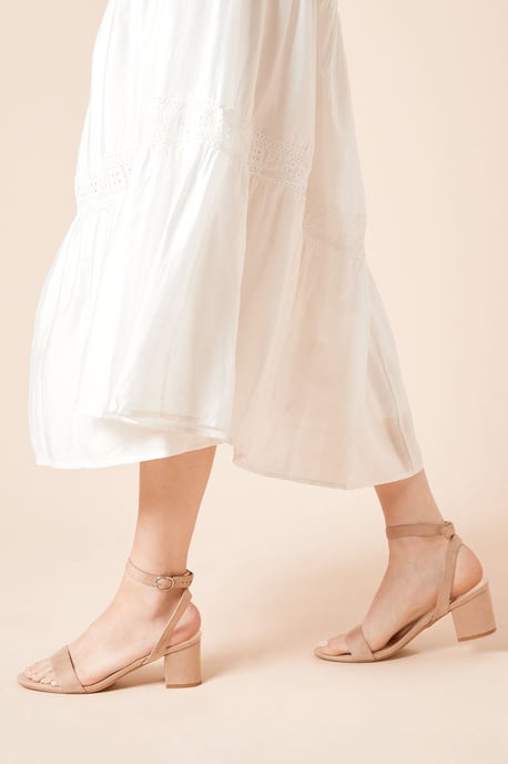 Dorothy Perkins Womens Heeled Sandals Silver Mid Block Heel Open Toe Casual - Image 2