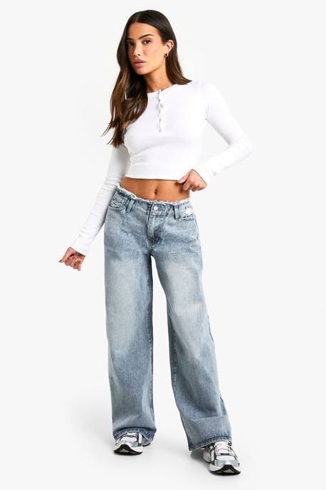 Petite Raw Waistband Wide Leg Jeans - Image 1