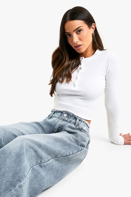 Petite Raw Waistband Wide Leg Jeans - Image 3