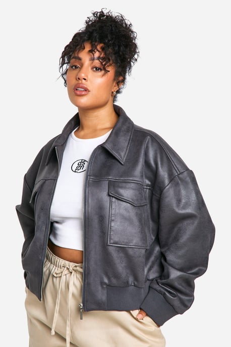 Plus Faux Suede Bomber Jacket - Image 1