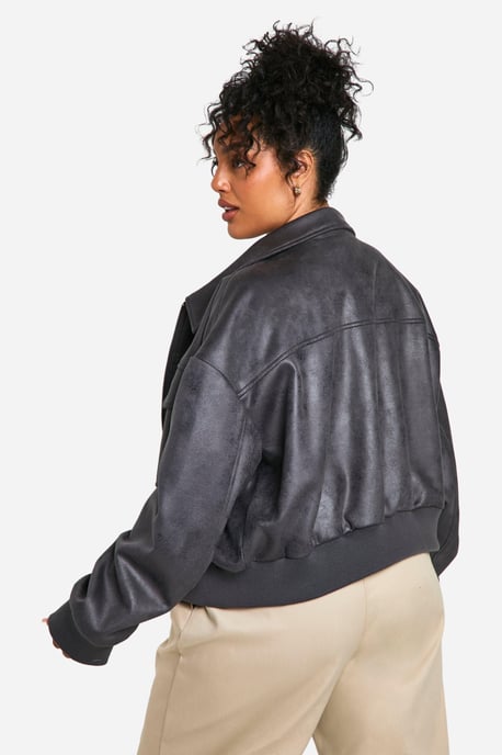 Plus Faux Suede Bomber Jacket - Image 2