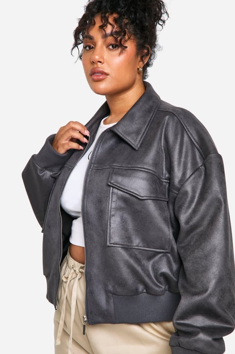 Plus Faux Suede Bomber Jacket - Image 4
