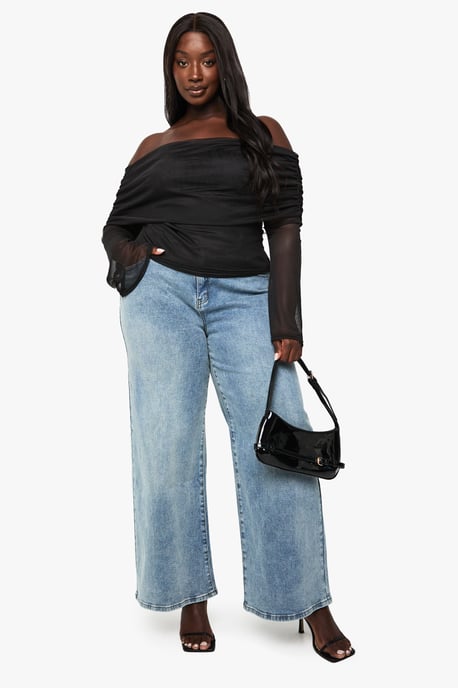 PLUS MESH BARDOT LONG SLEEVE TOP - Image 3