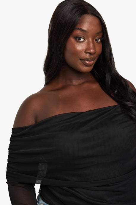 PLUS MESH BARDOT LONG SLEEVE TOP - Image 4