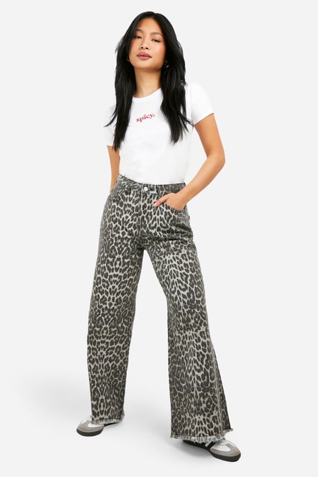 Petite Leopard Straight Leg Jean - Image 1