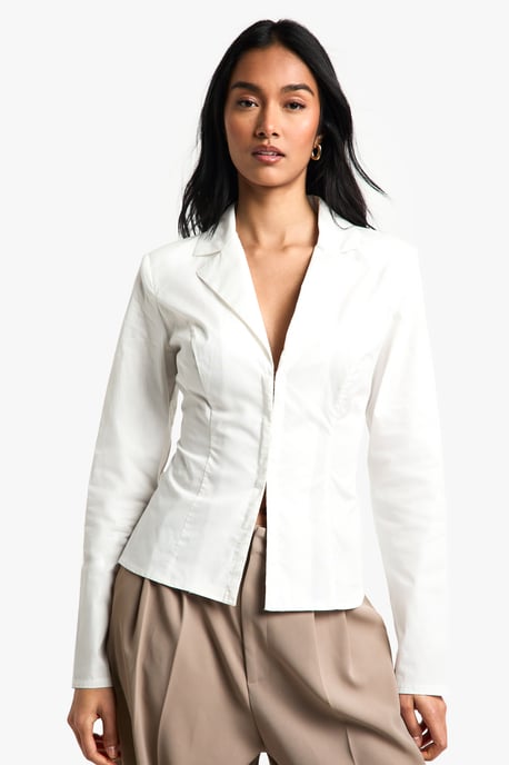 Cotton Poplin Hook & Eye Cinched Shirt - Image 1