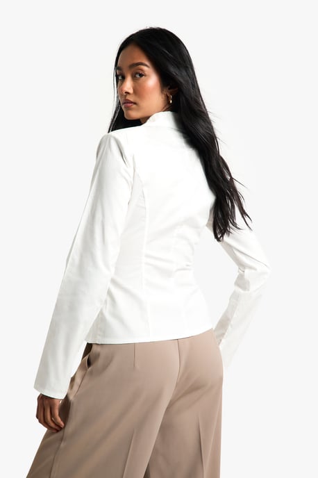 Cotton Poplin Hook & Eye Cinched Shirt - Image 2