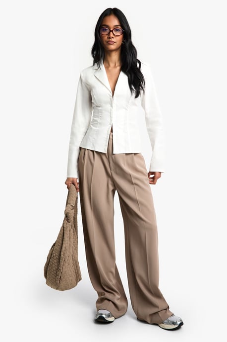 Cotton Poplin Hook & Eye Cinched Shirt - Image 3