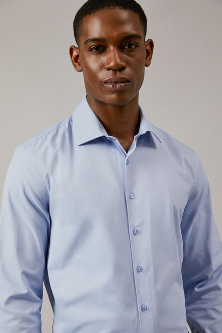 Blue Regular Fit Easy Iron Shirt - Image 4