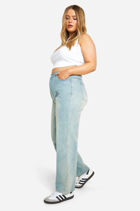 Plus Bleach Wash Cut And Spliced Bum Detail Jeans - Image 3