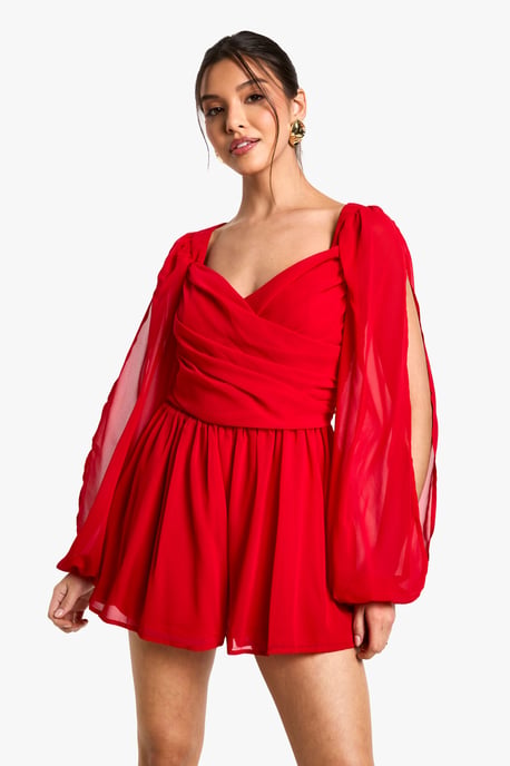 Chiffon Split Sleeve Playsuit - Image 1