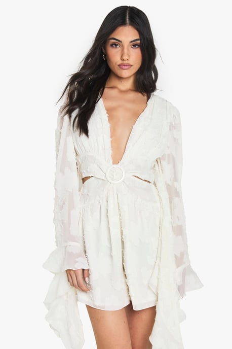Burnout Floral Wide Sleeve Playsuit - Image 1
