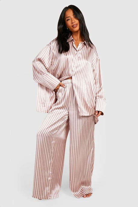Petite Satin Stripe Pyjama Set - Image 1