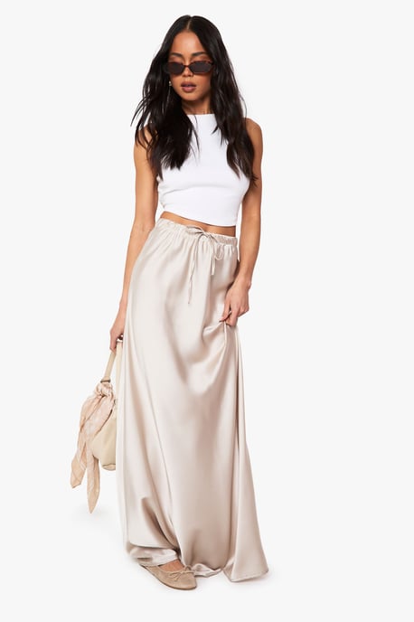 Satin Drawcord Maxi Slip Skirt - Image 1