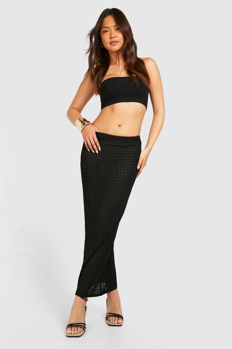 Textured Jersey Low Rise Maxi Skirt - Image 1