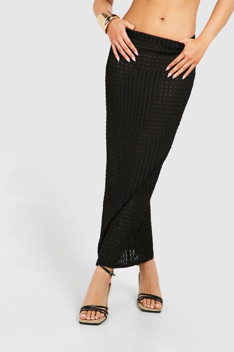 Textured Jersey Low Rise Maxi Skirt - Image 4
