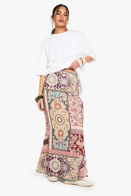 Patchwork Paisley Print Woven Maxi Skirt - Image 1