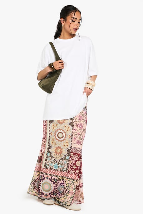 Patchwork Paisley Print Woven Maxi Skirt - Image 3