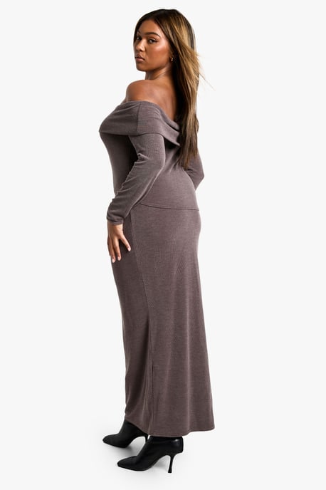 Plus Two Tone Rib Off Shoulder Top & Maxi Skirt Co Ord - Image 2