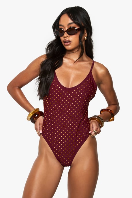 Premium Swim Hot Fix Diamante Backless Swimsuit - Image 1
