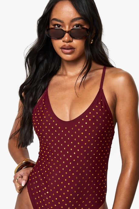 Premium Swim Hot Fix Diamante Backless Swimsuit - Image 4
