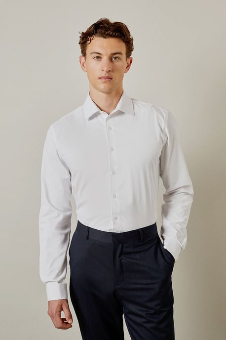 White Easy Iron Double Cuff Slim Fit Shirt - Image 1