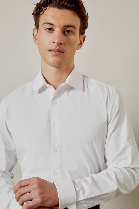 White Easy Iron Double Cuff Slim Fit Shirt - Image 4