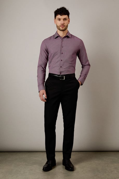 Burgundy Textured Slim Fit Shirt - Image 2