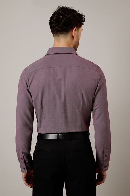 Burgundy Textured Slim Fit Shirt - Image 4