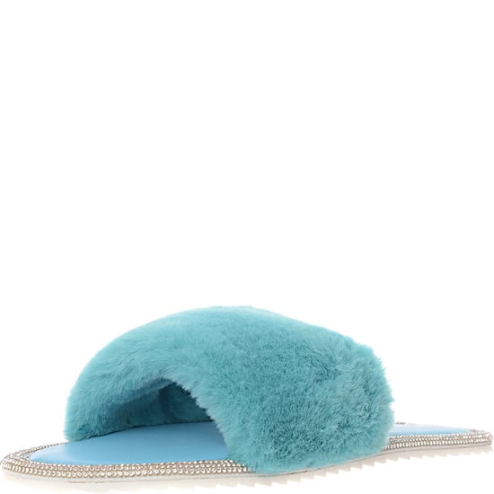 Public Desire Wide Fit Womens Starlight Fluffy Slippers in Turquoise - Image 1