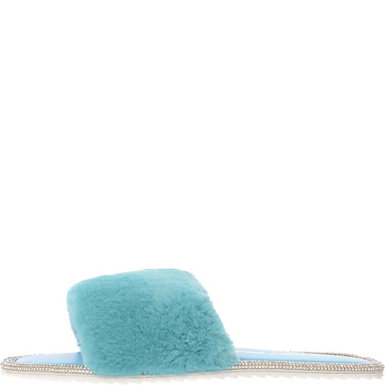 Public Desire Wide Fit Womens Starlight Fluffy Slippers in Turquoise - Image 2