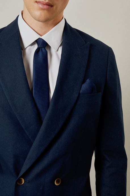 Navy Textured Tie And Pocket Square - Image 2