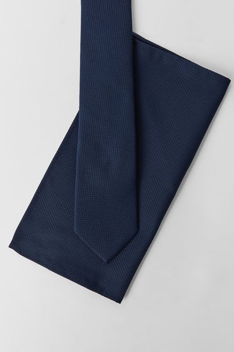 Navy Textured Tie And Pocket Square - Image 3