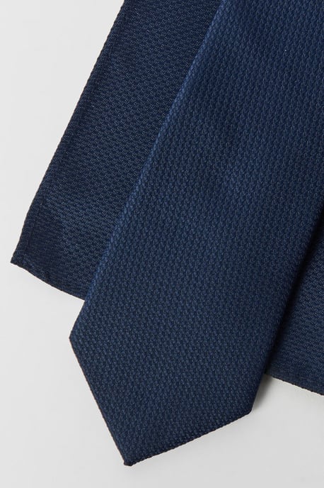 Navy Textured Tie And Pocket Square - Image 4