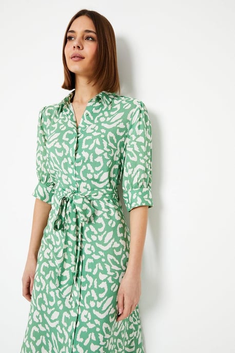 Green Animal Midi Shirt Dress - Image 1