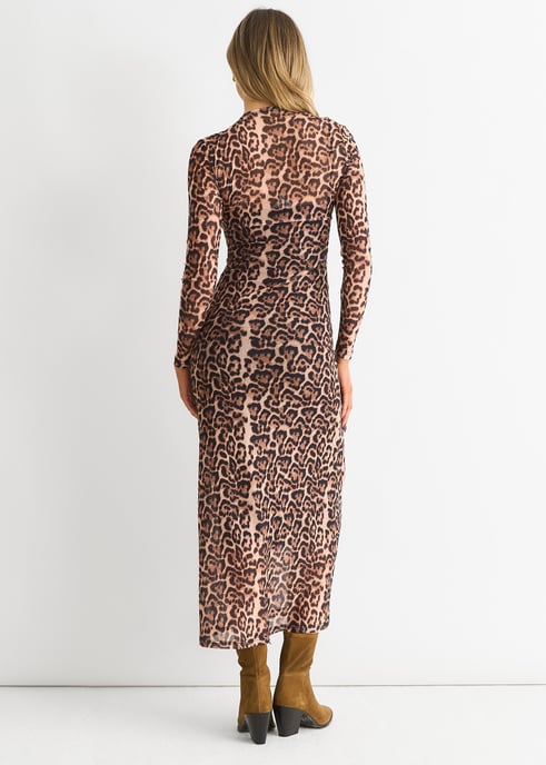 Brown Mesh Animal Print Jersey Maxi Dress - Image 2