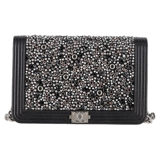 Chanel Old Medium Boy Beaded Shoulder Bag in Black Calf Leather - Image 1