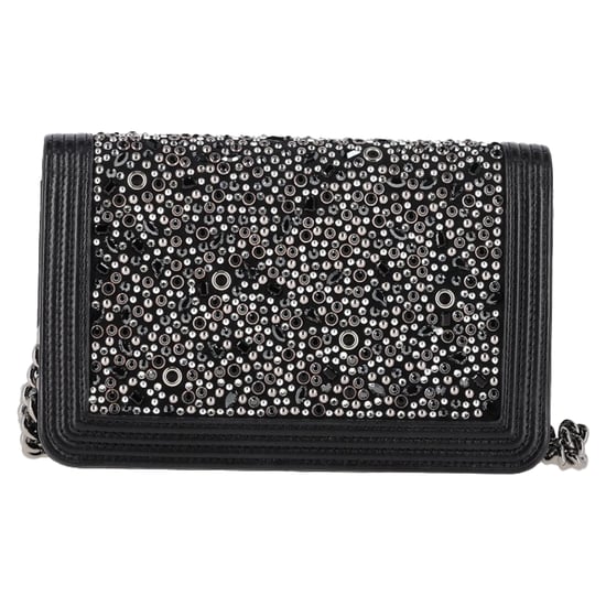 Chanel Old Medium Boy Beaded Shoulder Bag in Black Calf Leather - Image 3