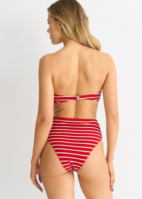 Red Textured Twist Front Stripe Bikini Top - Image 2