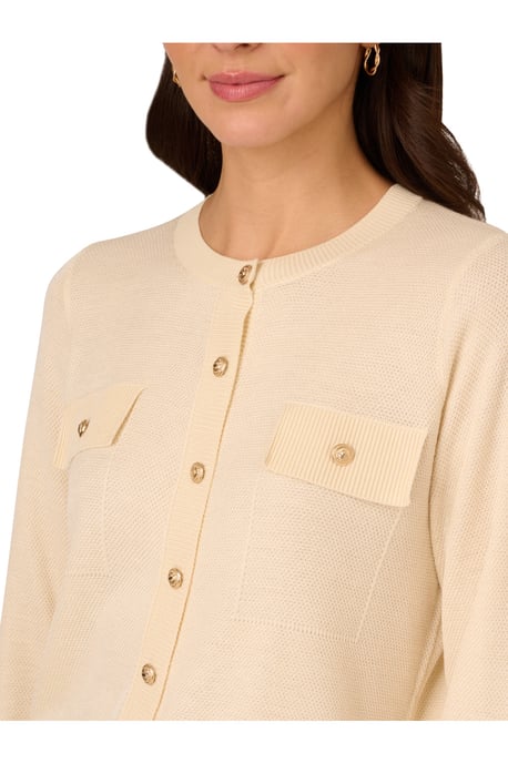 Long Sleeve Button Front Cardigan Sweater With Chest Pockets - Image 3