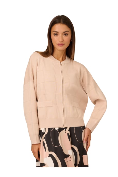 Long Sleeve Sweater Bomber With Front Zipper And Mock Neck - Image 1