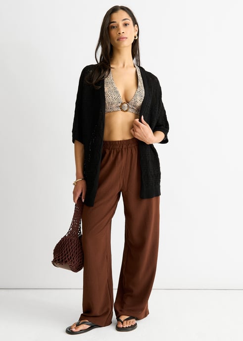 Svart virkad stickad cardigan kant i kant - Image 1