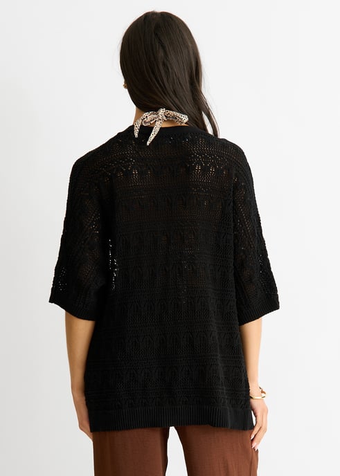 Svart virkad stickad cardigan kant i kant - Image 2