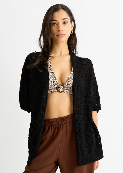Svart virkad stickad cardigan kant i kant - Image 3