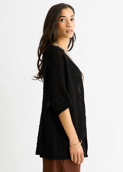 Svart virkad stickad cardigan kant i kant - Image 4