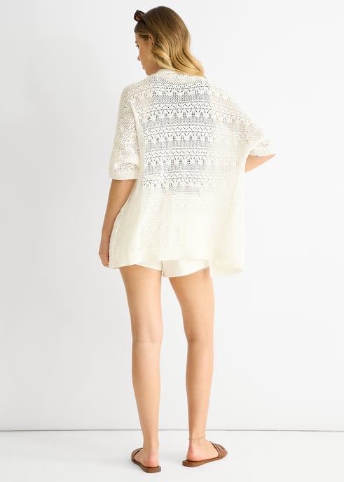 Vit virkad stickad cardigan kant i kant - Image 2