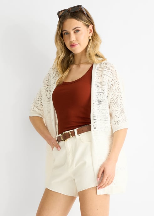 Vit virkad stickad cardigan kant i kant - Image 3